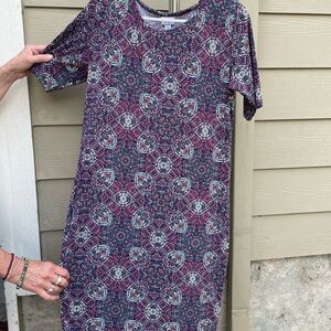 LuLaRoe Purple and Blue Patterned Midi Dress